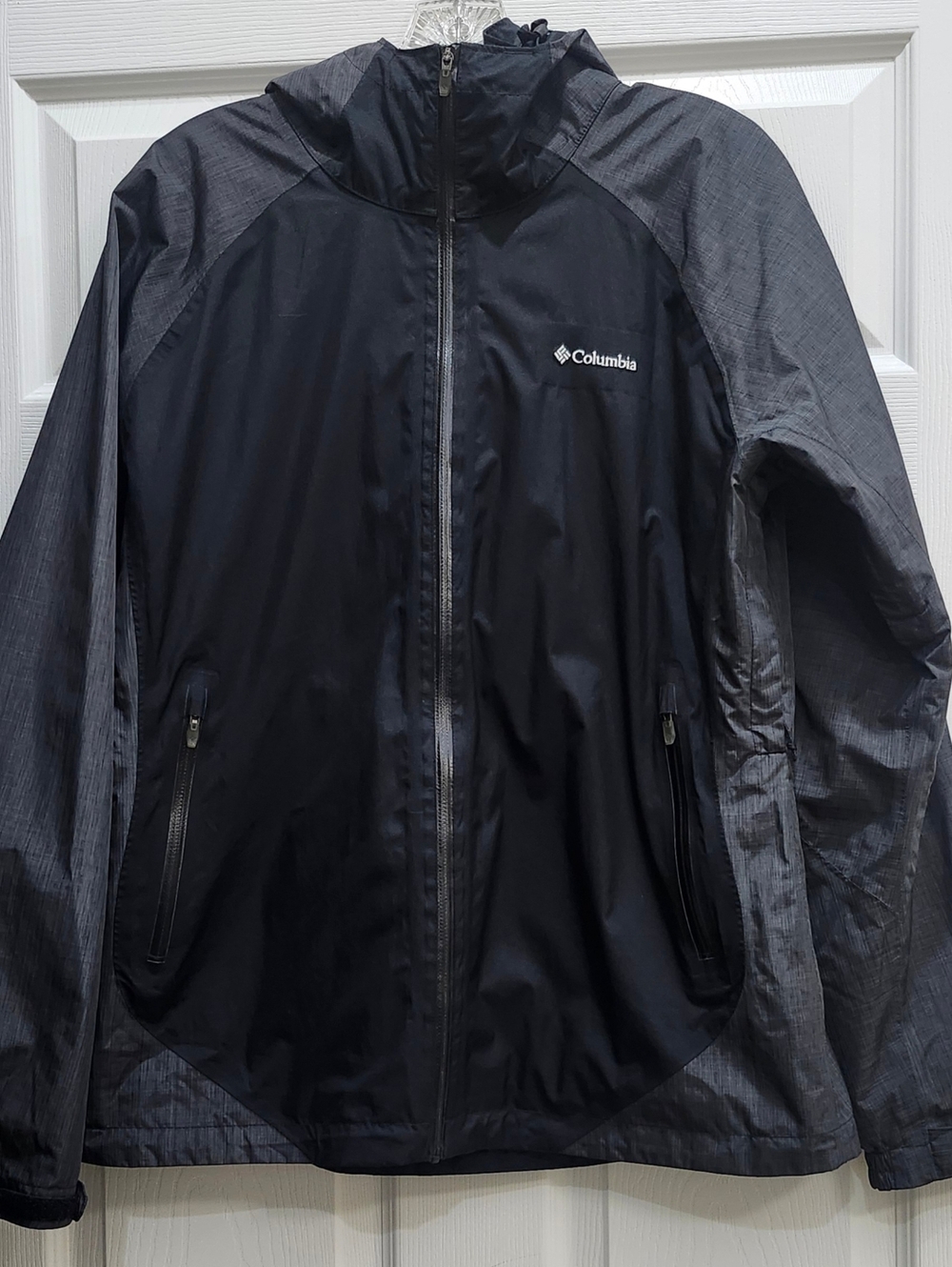 Columbia Hooded Rain Jacket Omni-Heat Lined Women's Large Omni-Tech Black Gray